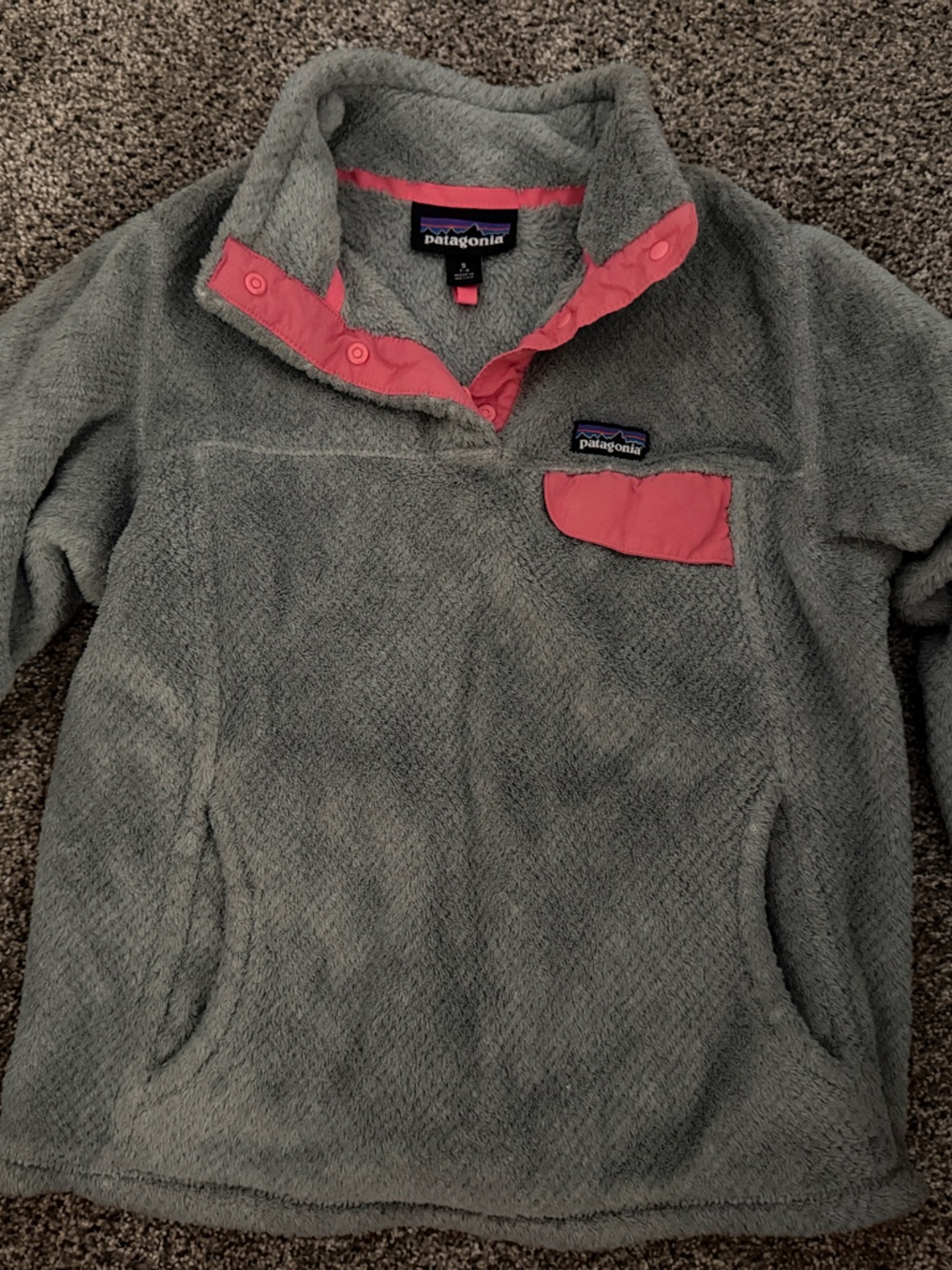 Patagonia Gray Fleece Pullover with Pink Accents